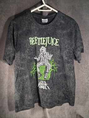 Beetlejuice Faux Black Tie Dye "It's Show-Time!" Graphic Movie Tee VG+ XL